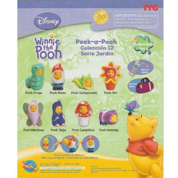 Winnie The Pooh Peek-a-Pooh #12 Garden Series Complete Set Of 8 + 1 Vending Card - Picture 14 of 16